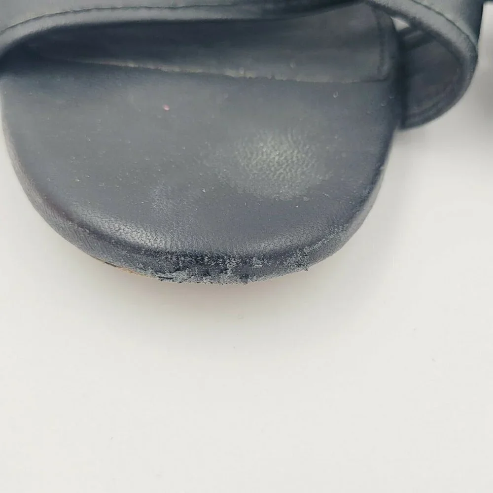 J. Crew Cora Black Leather Two Strap Slide Sandals Size 9